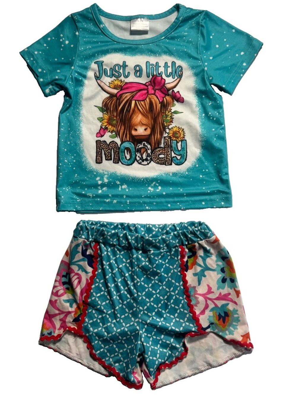 Girls 1-2Y Boutique Just A Little Moody Highland Cow Short Set Outfit XS Floral